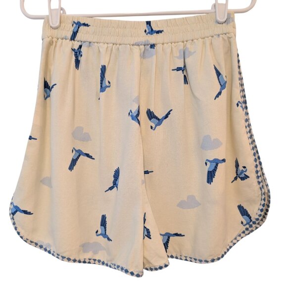 Farm Rio Womens Size M White Blue Tropical Parrots Linen Blend High Rise Shorts - Picture 2 of 9